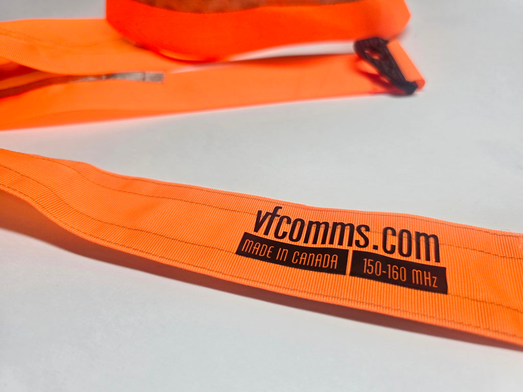 Orange Fara-J Rescue Band VHF (148–160 MHz). Lightweight and foldable for easy use. Made in Canada.